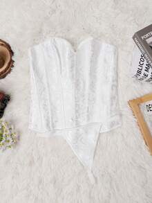 Apperloth A Cinturón de cintura con cremallera y top moldeador de jacquard, sexy para festivales de música y temporada de bodas - Blanco - Ver 7