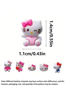 SANRIO 10件套Hello Kitty迷你树脂饰品及配件，可爱卡通风格，带蝴蝶结，DIY美甲配件，适用于美甲和手机装饰 - 彩色 - 查看 2