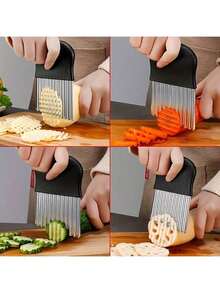 1pc Stainless Steel Wavy Slicer Knife, Wavy Blade, No Electricity Needed, Kitchen Tool, Suitable For Cutting Fries, Potatoes, Fruits, Vegetables, Salads, Carrots, Etc. - Metal Wavy Slicer Knife - Multicolor - View 6