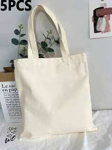 5pcs-3pcs-1pc Blank Canvas Tote Bags, Reusable Fashionable Multi-Functional Shopping Bags, Annual Meeting Gift Bags, DIY Design, Simple And Elegant, Bridesmaid Wedding Gift Bags, Student, Back To School And Teacher Bags, Perfect For Gift Promotion, Giveaways, Trade Shows And More. - White - View 18