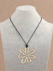 1 pezzo Collana con ciondolo a fiore grande aperto e vuoto, colore opaco oro/argento, pendenti floreali geometrici asimmetrici minimalisti, collana con corda cerata, adatta per uso quotidiano delle donne - Oro e argento - Visualizzare 4