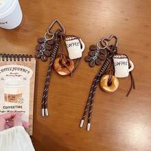 1pc Vintage Simulation Coffee Bean Charm -Coffee Beans Keychain With Pretzel And Bagel Charms,Fabric Coffee Hanging Ornament For Keychains, Bags, & Office Decor -Handcrafted Pretzel And Bagel Bag Charm - Multicolor - View 3