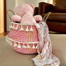 Handwoven Straw Flower Basket/Storage Basket. Can Be Used To Decorate Flower Pots, Store Toys, Clothes, Magazines And Other Miscellaneous Items. A Perfect Gift For Your Girlfriend, And Also An Ideal Choice For Flower Pot Decoration. - Multicolor - View 8