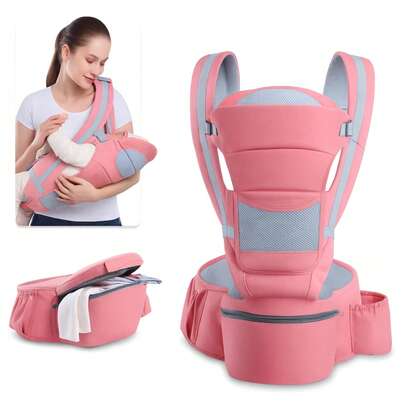 Bolsa Canguru Qinhu Seguro Ergonômico C/ Apoio Cinto Na Cintura Reforçado 12 Posições Carregador Ajustável Bebe Nenem Infantil