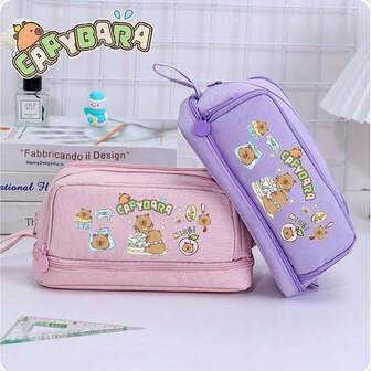 Estuche para lápices de escritorio de Capibara, caja de papelería linda de Kuromi morada, organizador de cosméticos, caja de papelería de alta calidad para niñas, recompensa para estudiantes, regalo de Acción de Gracias, regalo de Navidad, regalo misterioso, estuche para lápices de gran capacidad y multicapa, perfecto para regalos de vuelta a clases y Navidad