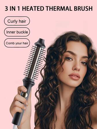 PinkSings Cepillo térmico redondo mini con pantalla LCD, cepillo de estilo de calor con barril de 25 mm para cabello corto, fino, rizado y liso de hombres y mujeres, rizador calentado con 10 ajustes de temperatura