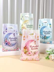 10/25/50pcs Ramadan Gift Bags, Plastic Packaging Bags With Moon Lantern And Floral Patterns, Ramadan Home Decor, Holiday Party Gifts, Ramadan Gift Wrapping Bags, Snack Bags, Kitchen Chocolate Candy Cookie Bags, Multipurpose Gift Packaging Bags, Eid Mubarak, Islamic Holiday, Eid Al-Adha Gifts, Holiday Party Gifts - Multicolor - View 2