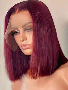 200% 密度 99J 酒红色长直发蕾丝前假发，巴西发，13x4 酒红色蕾丝前假发，13*4 高清红棕色蕾丝前假发，适合日常佩戴，预先拔毛的自然发际线，带婴儿发，透气帽，外观自然 - SBUG - 查看 2