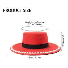 Wide Brim Flat Top Hat For Women Stylish Decorative Black Band Pearl Fedora Cap For Wedding Party - màu đen - Xem 8