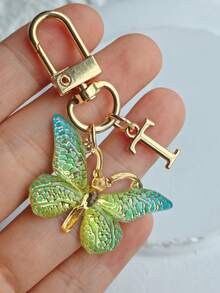 1个可爱闪亮蝴蝶及A-Z字母钥匙扣，树脂绿色时尚蝴蝶字母钥匙圈，女士日常佩戴礼物蝴蝶吊坠钥匙扣 - 綠色 - 查看 23