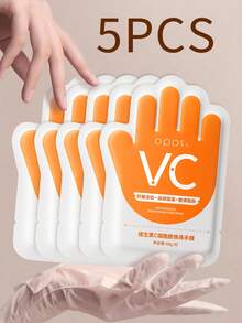 5片装维生素C和烟酰胺亮白护手膜，每对40克，有助于缓解手部干燥、皲裂、脱皮，淡化关节皱纹，男女皆宜，适合手部肌肤松弛的人使用。