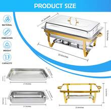Chafing Dish Buffet Set 2/4 Pack 8QT 316 Stainless Steel Food Warmer Chafer Complete Set For Home Party, Buffets, Wedding,Rectangular Semi-Gold-Plated Stainless Steel Chafing Dish Set, Buffet Warmer For Hotel Catering, Parties, Weddings, Gold - Kẹp hoa mai vàng - Gói 4 - Xem 11