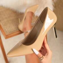 女士优雅细高跟鞋，时尚尖头，百搭轻便香槟色高跟鞋，闪亮性感高跟鞋 - 香檳色 - 查看 7