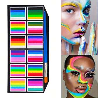 Paleta de pintura corporal a base de agua de 12 pocillos - Gran capacidad, rejillas fáciles de limpiar, perfecta para actuaciones en el escenario y Halloween, textura cremosa, multicolor