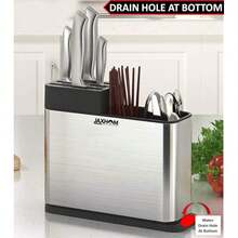 Organizador multifuncional de acero inoxidable para cocina: soporte para cuchillos, cucharas y espátulas con base de plástico ABS, diseño compacto para encimera, ideal para utensilios de cocina domésticos. - Negro - Ver 1