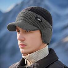 Men's Warm Knitted Hat - Fleece-Lined Winter Headgear With Adjustable Closure, Lightweight And Warm Ear, Suitable Outdoor Sports And Cold Weather, Seasonal Headwear, Ribbed Texture, Comfortable Headwear, Active Lifestyle, 4 Styles Available (Navy Blue/Black/White/)