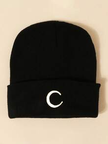 1顶刺绣黑色针织帽，Y2K风格户外防风休闲百搭冬季保暖帽，适合日常通勤 - 針織帽 - 查看 7