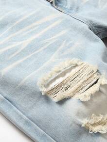 Men's Ripped And Washed Jeans For Everyday Casual Wear - Màu xanh lam - Xem 4