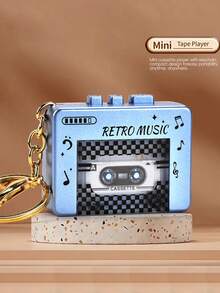 新款迷你复古录音机钥匙扣卡带迷你收音机音乐盒挂件钥匙链玩具可播放音乐录音趣味小型便携挂件
