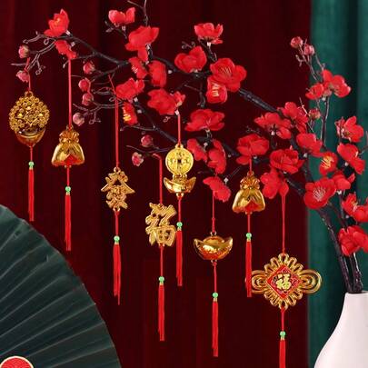 Decorações de Ano Novo Chinês para Pendurar | Decorações de Ano Novo Lunar com Cordões Vermelhos - Adequadas para Casa, Escritório, Carro, Festas e Decoração Durante Todo o Ano [Decorações de Ano Novo para Pendurar], Decorações Verdes para Pendurar, Decorações de Ano Novo com Lingotes em Formato de Fu, Decorações Pequenas para Pendurar, Decorações Pequenas para Pendurar com Lanternas, Decorações de Ano Novo para Pendurar em Árvores