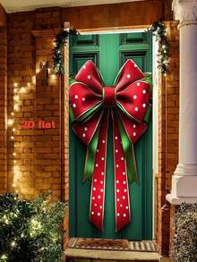 1 szt. 2D płaska osłona na drzwi z motywem kokardy, wykonana z poliestru, odpowiednia na banery na drzwi z okazji świąt Bożego Narodzenia, projekt pudełka na prezent świąteczny, zawieszka na drzwi z okazji świąt Bożego Narodzenia, dekoracja domu, dekoracja drzwi na imprezę świąteczną. - Wielokolorowe - Zobacz 5