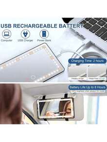 Easypie Selection 1Pc Car Sun Visor Vanity Mirror, Rechargeable Makeup Mirror With 3 Light Modes & 22LEDs - Dimmable Clip-On Rear View Sun-Shading Cosmetic Mirror With Touch On Screen, Universal For Car Truck SUV (Black)