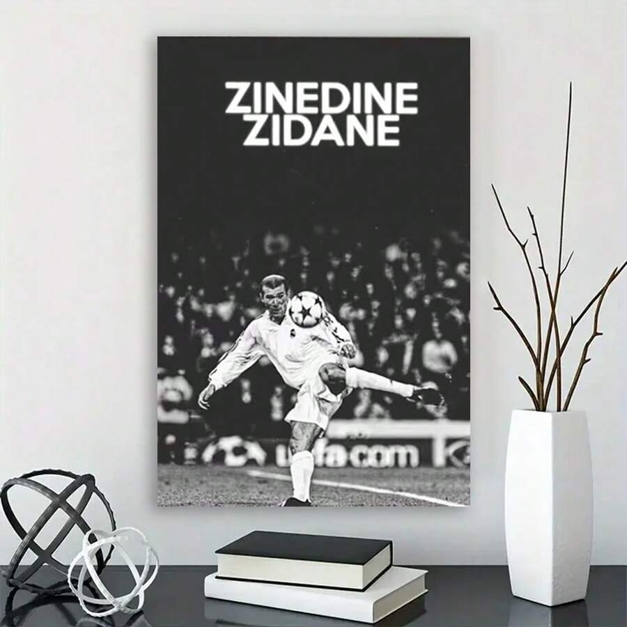 Framed 1pc Zinedine Zidane Soccer Legend Framed Canvas Print - Black And White Action Poster, Ready-To-Hang Framed Wall Art Decor For Living Room, Office, Sports Bar - Ideal Gift For Soccer Fans, Birthday, Wedding - Vintage Soccer Memorabilia, Home Decoration, Bold Typography, Durable Frame, Football Enthusiasts - Framed(有框架) - 查看 1
