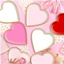8pcs, Valentines Day Paper Heart Shaped Plate, Pink Red White Heart Plate Decorative, Stamping In Golden, Tableware For Anniversary, Birthday, Wedding Party Supplies Decor (PLATE ONLY) - Multicolor - View 8
