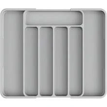 Cutlery Drawer Organiser For Kitchen - Adjustable Cutlery Tray For Effortless Utensil Sorting, Versatile Kitchen Storage & Organisation Solution, 12." X 1.54" X 8.07"~.90", Black - 淺灰色 - 查看 1