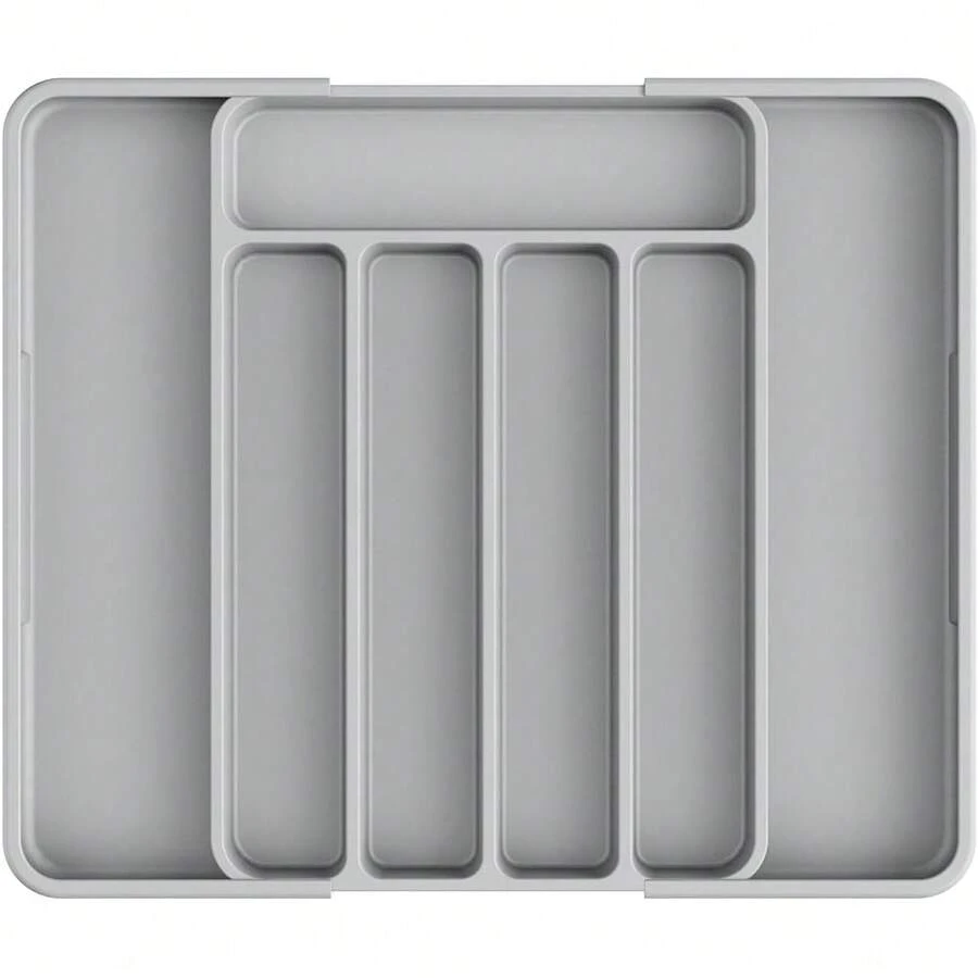 Cutlery Drawer Organiser For Kitchen - Adjustable Cutlery Tray For Effortless Utensil Sorting, Versatile Kitchen Storage & Organisation Solution, 12." X 1.54" X 8.07"~.90", Black - 淺灰色 - 查看 1