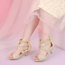 Toddler Little Big Kid High Heels Flower Girls Party Dress Shoes Glitter Pump Sandals Sparkly Shoes For Girls - Thánh giá bằng vàng - Xem 5