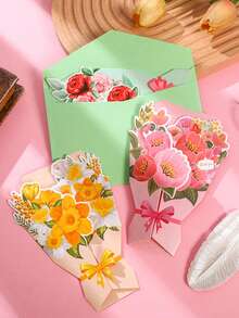 3pcs (Random Style) 3D Greeting Cards For New Year, Holiday, Floral Bouquet, Valentine's Day, Christmas, Thanksgiving, Message Cards, Gifts