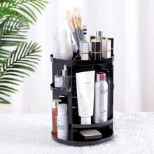 Organizador de maquillaje, organizador cosmético giratorio de 360 grados, vitrina de maquillaje de gran capacidad con 7 capas ajustables, con espacio para joyas, brochas de maquillaje y pintalabios (negro) - Negro - Ver 1