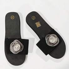 1 Pair Striped Floral (Combination) Plant Print Fashion Forward Slip-On Sandals With Elastic Band, Suitable For Beach, Outdoor, Vacation, All Seasons - Black - View 16