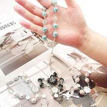 4 Pcs Rosary Beads Catholic FineGood Cross Car Mirror Hanging Accessories Blessing Auto Rear View Mirror Pendant Car Decor Interior - Bluewhitesilver - View 4