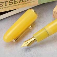 Jinhao 9019 DaDao Series Fountain Pen, Size 8 Fine Heartbeat Nib With Large Ink Converter, Yellow Jade Acrylic Design Smooth Writing Pen (Gold Trim) - MàuL - Xem 7