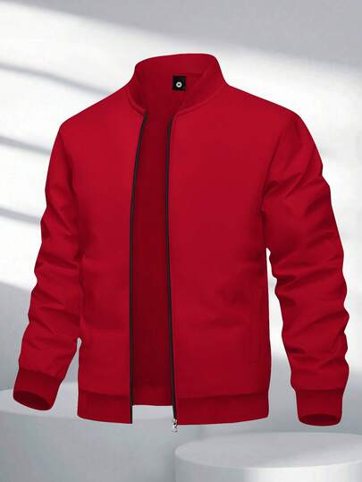 Chaqueta de manga larga para hombre, nueva para primavera y otoño, ropa deportiva exterior con cuello de béisbol, chaqueta de vuelo casual para exteriores, correr, moda vintage con cremallera, básica de unicolor con bolsillos