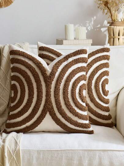 1pc/2pcs Beige Boho Throw Pillow Covers 45X45cm, Woven Tufted Decorative Pillowcases With Tassels Bohemian Cushion Covers For Couch Sofa Car Bedroom Living Room