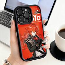 Funda de teléfono con diseño de personaje de anime y fondo rojo para  14 Pro Max,  13,  12,  Galaxy S23, S22, S21, protector de teléfono, funda de pareja, regalo para novio, novia, regalo de vacaciones - Café integral - Ver 3