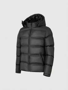 男士加厚连帽夹克，简约设计 - 灰色 - 查看 4