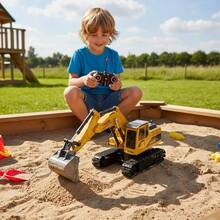 Wireless Remote Control Construction Vehicle Models, Toy Cars With LED Lights, Remote Control Excavator With Alloy Shovel, 6 Channels, 2.4G Control, 360° Rotation, Construction Toy For Kids, Christmas Gift - Yellow-gray - View 3