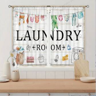 2pcs High Definition Digital Letter Print Decorative Curtains, Made Of Polyester, Semi-Transparent For Privacy Protection, Fade-Resistant, Hand/Machine Washable, Rod Pocket Hanging, Suitable For Bedroom And Living Room Decor