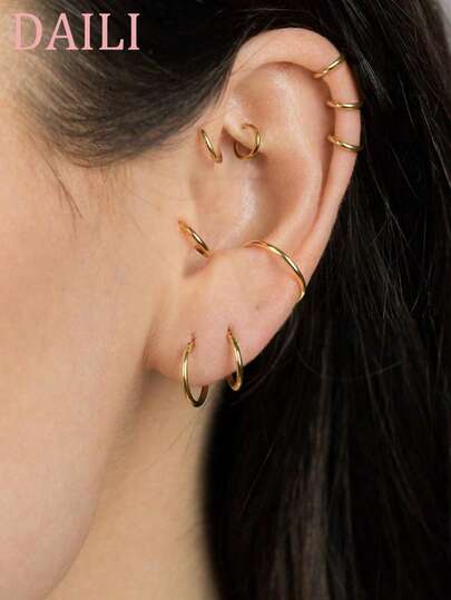 DAILI 1 Pair Of Stainless Steel Simple 18K Gold Plated Hoop Earrings For Women Or Girls, Delicate Cartilage Hoop, Tiny Spiral Hoop, Gold Hoop, Silver Hoop Set Minimalist Taggs Hoop, Conch Hoop For Men, Mini Piercing Hoop Jewelry Everyday, Suitable For Everyday Wear, 18 Gauge 12 Gauge 14 Gauge 16 Gauge 6mm, 7mm, 8mm, 9mm,10mm 12mm