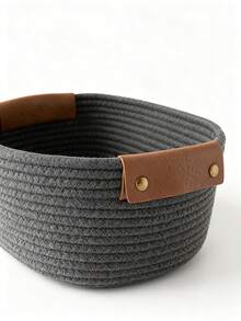 Storage Basket,Basket,Nappy Caddy,Nursery Diaper Storage Baskets With Leather Handles | Woven Textile Organizers For Baby Essentials | Decorative & Functional For Changing Station - Storage Basket - View 7