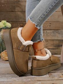 女士时尚百搭雪地靴，保暖靴，套穿式，厚底靴，金属扣踝靴，冬季新品 - 棕色 - 查看 6