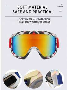 Panoramic Multi-Function Ski Goggles - Ultra-Soft TPU Frame With Adjustable Headstrap And Lightweight Design - Comfortable Fit For Skiing, Snowboarding, Motorcycling, And Outdoor Sports - Pink, Ski Accessories, Fashion Eyewear, Durable Lenses - Pink - View 6