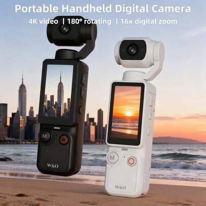 W&O Portable Handheld Digital Camera, 1 Megapixel Resolution, 16x Digital Zoom, 4K Video Recording, 180° Rotating Lens, With Flash, Supports Night Shooting, Autofocus, Landscape/Portrait Modes, Supports 32GB Memory Cards, 2000mAh Battery-An Ideal Gift For Halloween And Christmas,Valentine's Day Gifts, And A Must-Have For Outdoor Travel.,Valentine's Day Gift