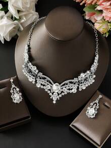 3pcs/Set Exquisite High-End Zinc Alloy Inlaid Crystal Necklaces And Earring Sets, Multifunctional Style, Suitable For Women's Daily Wear, Weddings, Parties, Festivals, Vacation Gifts - Golden - View 9