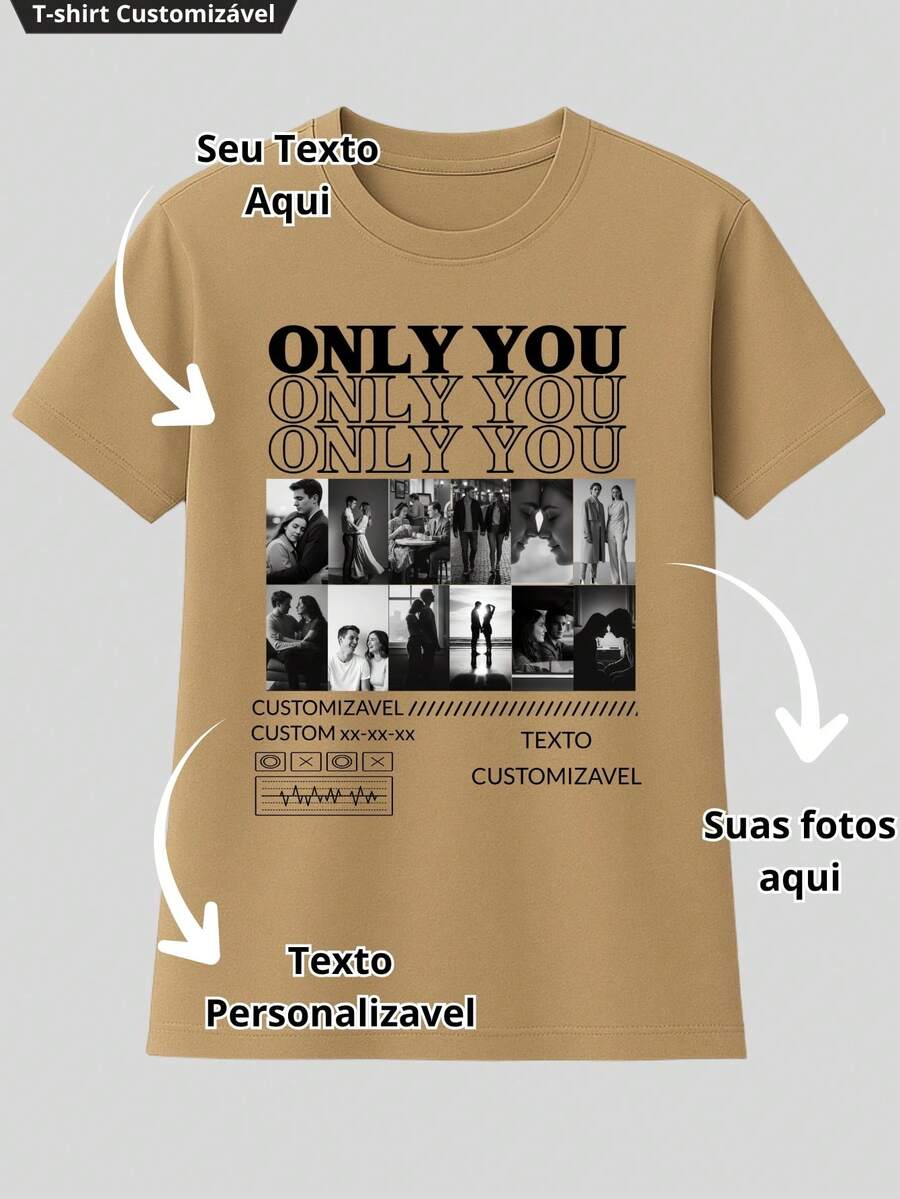 Personalized Valentine's Day T-Shirt With Couple Photo - 杏色 - 查看 1