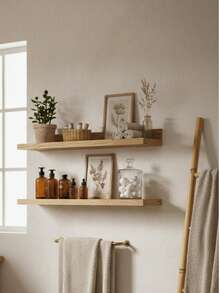 Wooden Shelves 50x10x5cm For Decoration – Bedroom, Living Room, Kitchen, Hallway, Boho Style - 駝色 - 查看 2